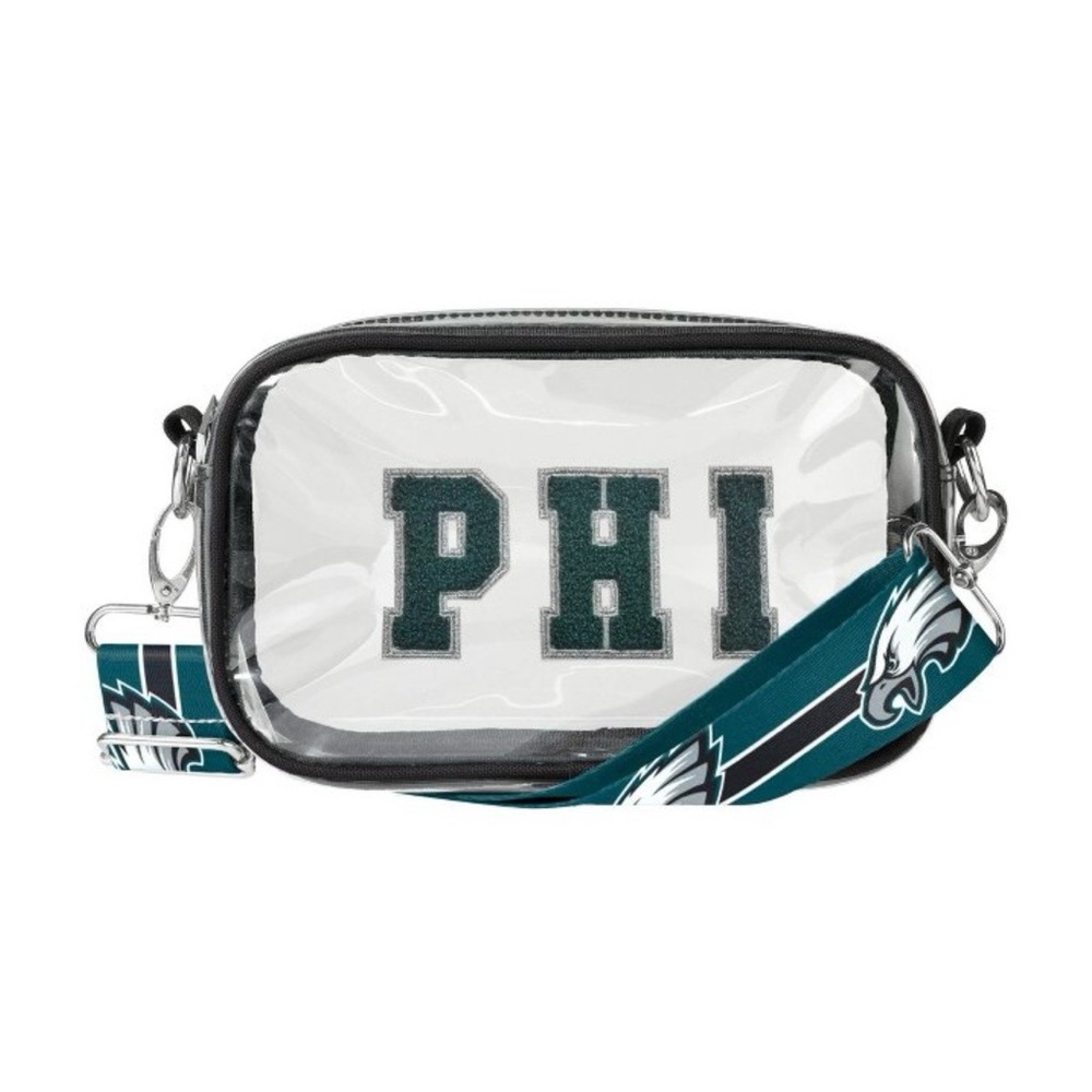 Philadelphia Eagles clear crossbody bag with chenille lettering